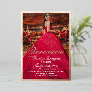 Elegante en moderne gouden foto Quinceanera Folie Uitnodiging