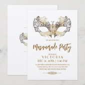 Elegante en moderne gouden Masquerade Party Verjaa Kaart (Voorkant / Achterkant)