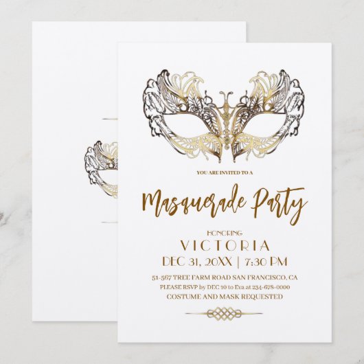 Elegante en moderne gouden Masquerade Party Verjaa Kaart (Voorkant / Achterkant)