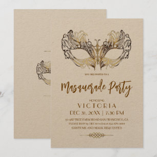 Elegante en moderne gouden Masquerade Party Verjaa Kaart