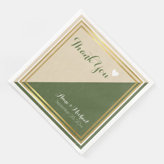 elegante en moderne, klassieke groene beige bruilo servetten (Hoek)