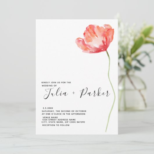 Elegante en moderne papaver rode bruiloft kaart (Staand voorkant)