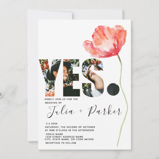 Elegante en moderne papaver rode bruiloft kaart (Voorkant)