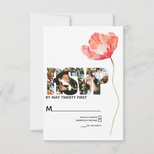 Elegante en moderne Poppy Red Wedding RSVP (Voorkant)