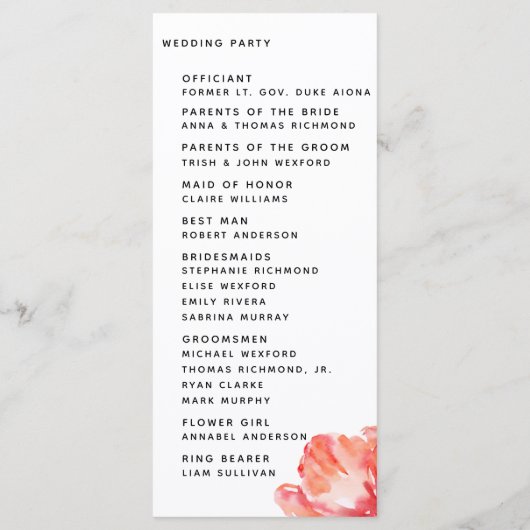 Elegante en Moderne Poppy Rode Huwelijksceremonie Programmakaart (Achterkant)