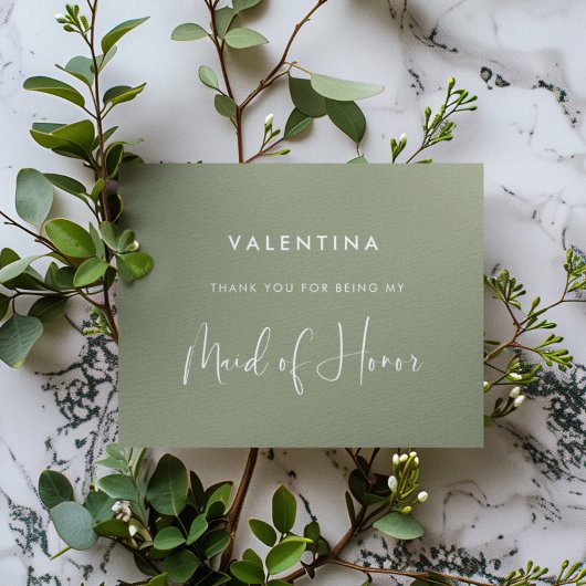 Elegante en moderne Sage Green Maid of Honor Bedankkaart