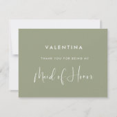 Elegante en moderne Sage Green Maid of Honor Bedankkaart (Voorkant)