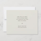 Elegante en moderne Sage Green Maid of Honor Bedankkaart (Achterkant)