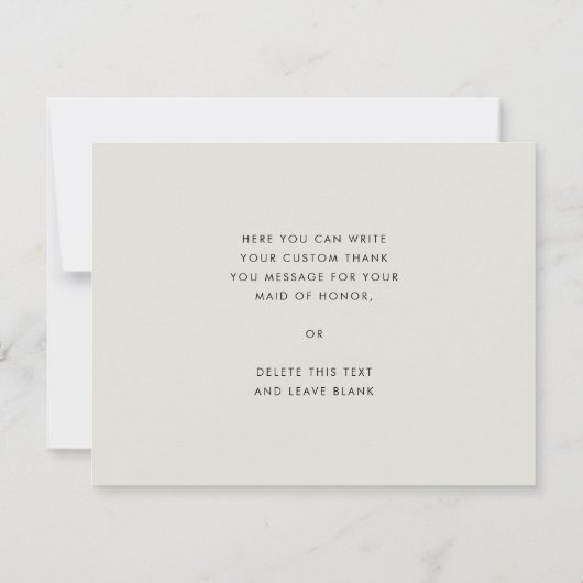 Elegante en moderne Sage Green Maid of Honor Bedankkaart (Achterkant)