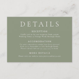 Elegante en moderne Sage Green Wedding Details Informatiekaartje