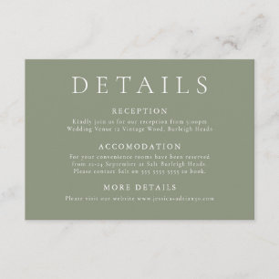 Elegante en moderne Sage Green Wedding Details Informatiekaartje