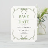 Elegante en moderne saliegroene trouw save the date (Staand voorkant)