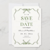 Elegante en moderne saliegroene trouw save the date (Voorkant)