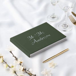 Elegante en moderne script groene bruiloft gastenboek