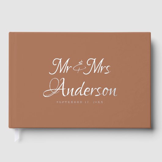 Elegante en moderne script terracotta bruiloft gastenboek (Voorkant)
