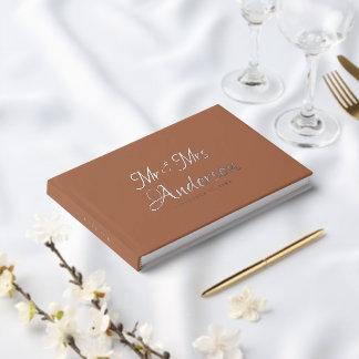 Elegante en moderne script terracotta bruiloft gastenboek