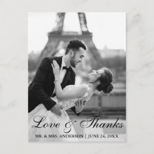 Elegante en moderne trouwfoto liefde en dank briefkaart