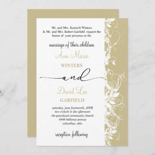 Elegante en moderne witte bloemen script bruiloft kaart (Voorkant / Achterkant)