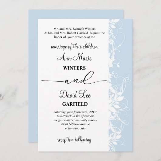Elegante en moderne witte bloemen script bruiloft kaart (Voorkant / Achterkant)