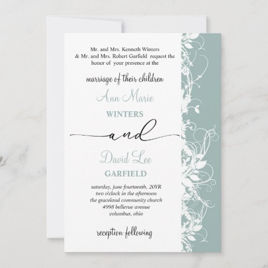 Elegante en moderne witte bloemen script bruiloft kaart (Voorkant)