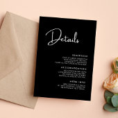 Elegante en moderne zwart-wit bruiloft details informatiekaartje