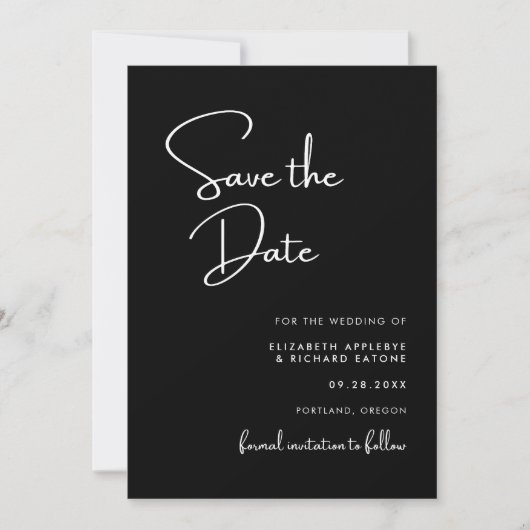 Elegante en moderne zwart-wit bruiloft save the date (Voorkant)