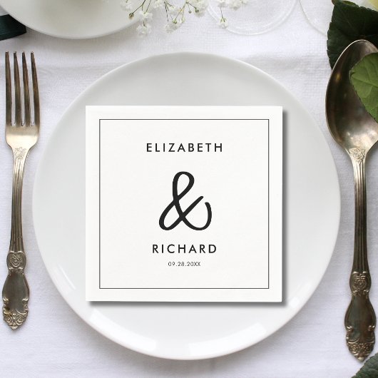 Elegante en moderne zwart-wit bruiloft servet