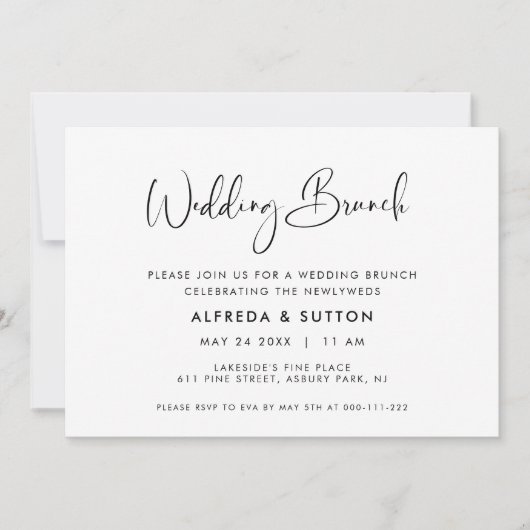 Elegante en moderne zwart-witte bruiloftsbrunch kaart (Voorkant)