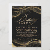 Elegante en moderne zwarte gouden 50ste verjaardag kaart (Voorkant)