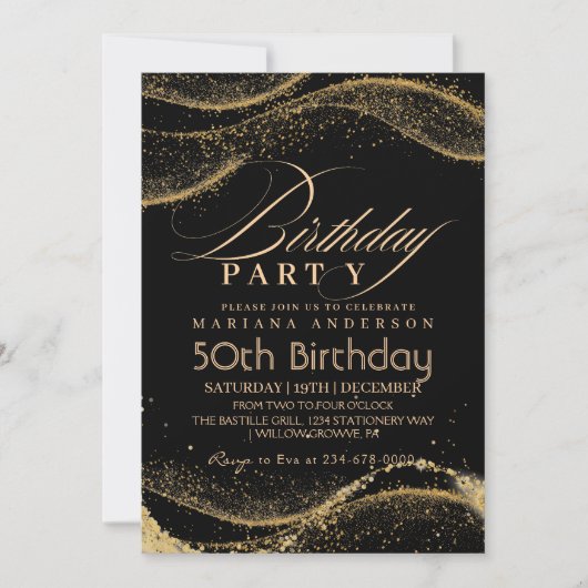 Elegante en moderne zwarte gouden 50ste verjaardag kaart (Voorkant)