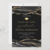 Elegante en moderne zwarte & gouden afstuderen aankondiging (Voorkant)