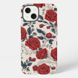 Elegante en mooie rode roos bloempatroon kunst iPhone 13 hoesje