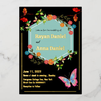 Elegante en neutrale bloemenbruiloft folie uitnodiging