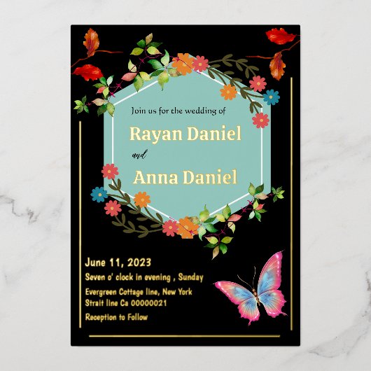 Elegante en neutrale bloemenbruiloft folie uitnodiging (Voorkant)