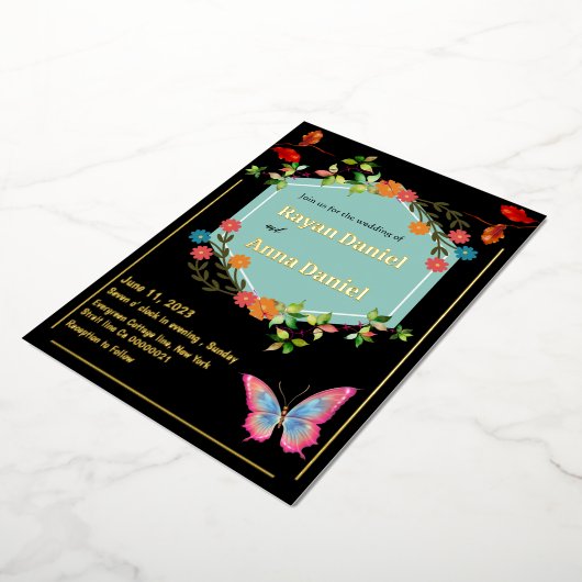 Elegante en neutrale bloemenbruiloft folie uitnodiging (Gedraaid)