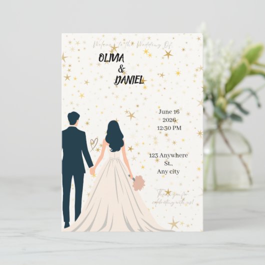 Elegante en romantische bruiloft uitnodiging Kaart (Staand voorkant)