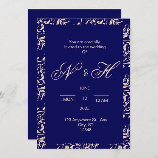 Elegante en romantische huwelijksuitnodiging kaart (Voorkant / Achterkant)