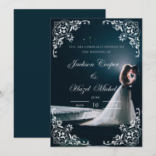 Elegante en romantische huwelijksuitnodiging kaart (Voorkant / Achterkant)