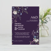 Elegante en romantische sierlijke bloemen bruiloft kaart (Staand voorkant)