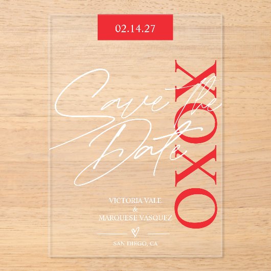 Elegante en romantische Valentijn Save The Date Acryl Uitnodigingen (Voorkant)