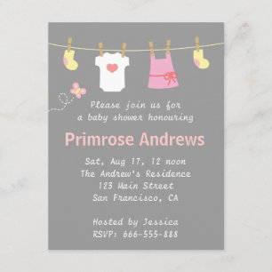 Elegante en Schattige Meisjes Baby Shower, Grijze  Kaart