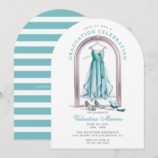 Elegante en speelse turquoise jurk afstuderen kaart (Voorkant / Achterkant)