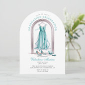 Elegante en speelse turquoise jurk afstuderen kaart (Staand voorkant)