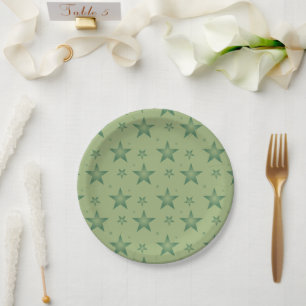 Elegante en stijlvolle olijfsterren op Sage Green Papieren Bordje