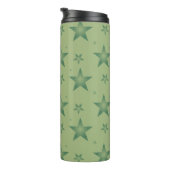 Elegante en stijlvolle olijfsterren op saliegroen thermosbeker (Geroteerd rechts)