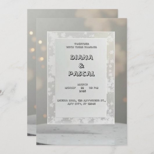 Elegante en stijlvolle uitnodiging, op een grijze  kaart (Voorkant / Achterkant)