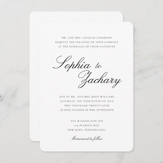 Elegante en tijdloze bruiloft uitnodiging (Voorkant / Achterkant)