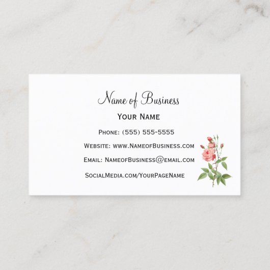 Elegante en vrouwelijke roze rozenbloem visitekaartje (Achterkant)