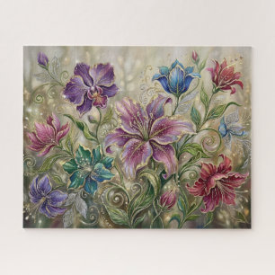 Elegante en Whimsical Fantasiebloemen Legpuzzel