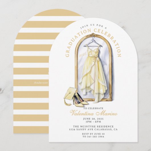 Elegante en Whimsical Gele Jurk Afstuderen Kaart (Voorkant / Achterkant)